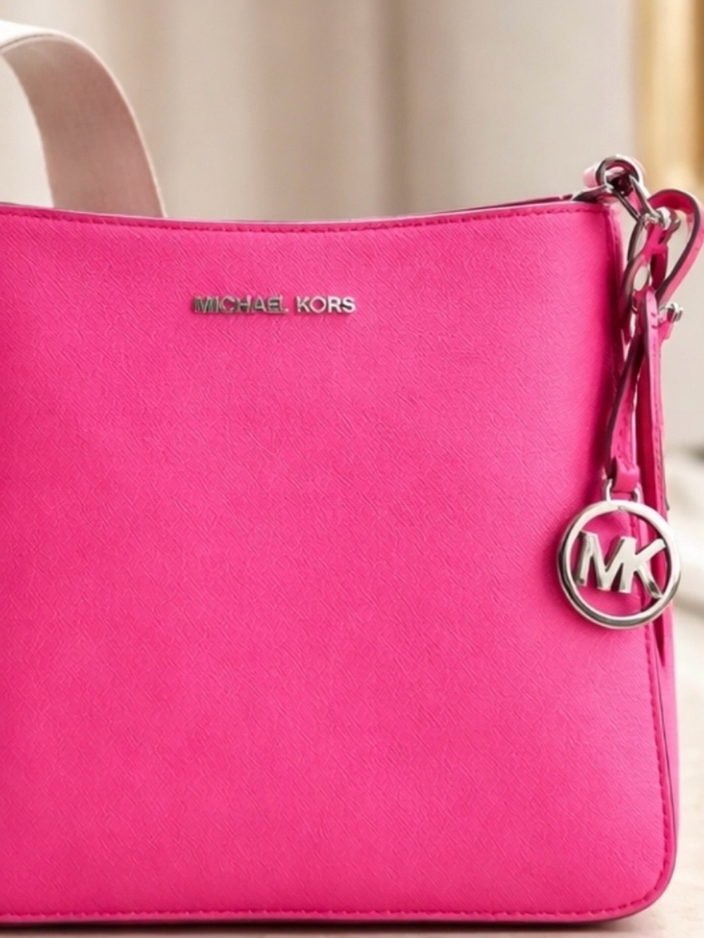Michael Kors Pink Saffiano Leather Crossbody Messenger Bag - Picture 2 of 5